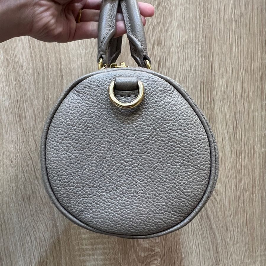 LV 斑鳩灰牛皮papillon BB金釦手提斜背圓筒包M46031-2