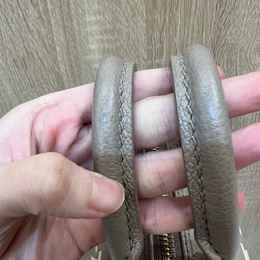 LV 斑鳩灰牛皮papillon BB金釦手提斜背圓筒包M46031-10