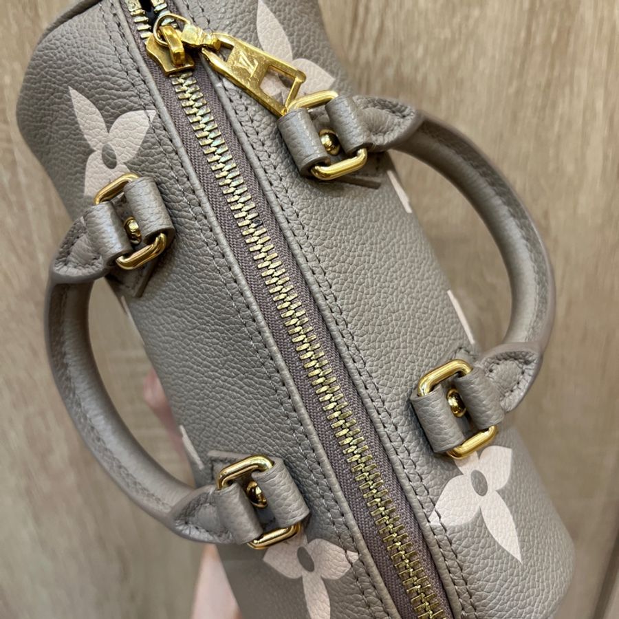 LV 斑鳩灰牛皮papillon BB金釦手提斜背圓筒包M46031-11