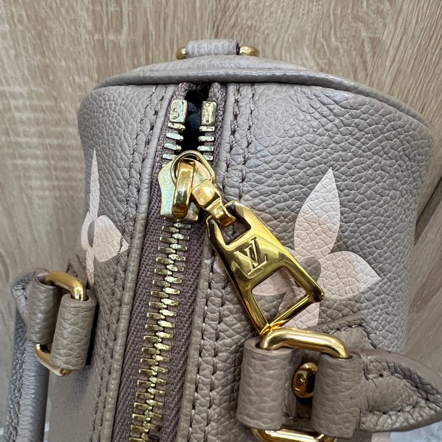 LV 斑鳩灰牛皮papillon BB金釦手提斜背圓筒包M46031-12