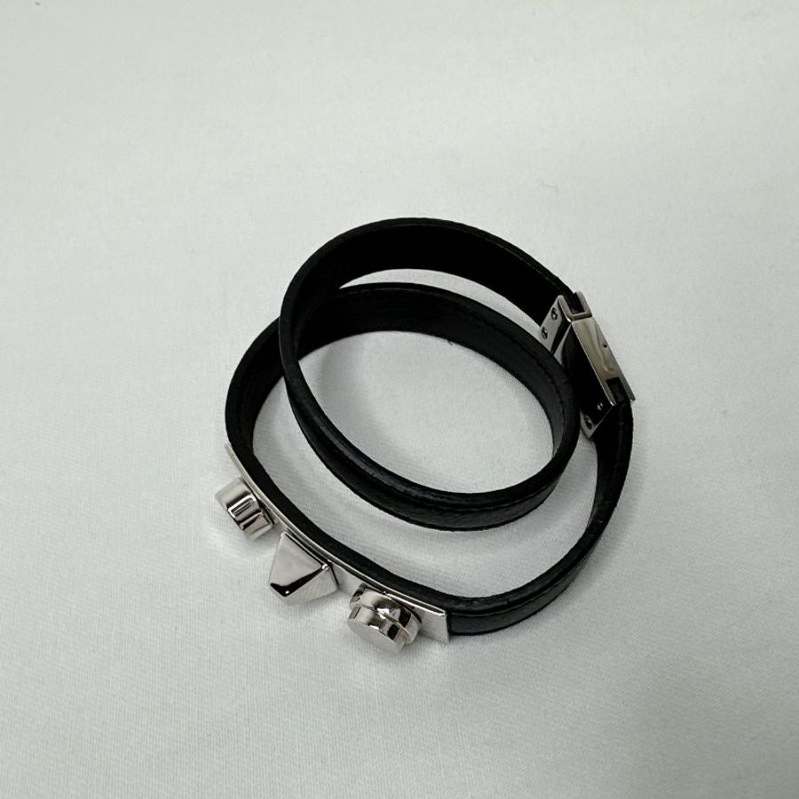 YSL 雙鉚釘黑色皮革手鍊-4
