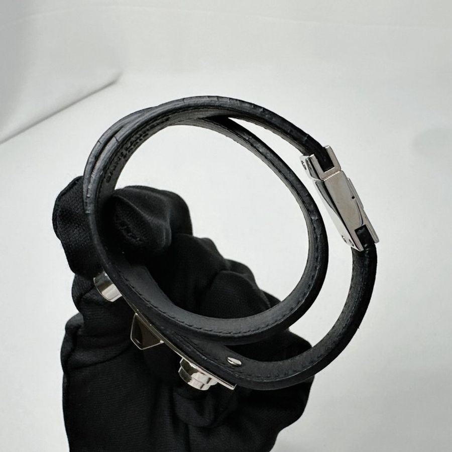 YSL 雙鉚釘黑色皮革手鍊-6