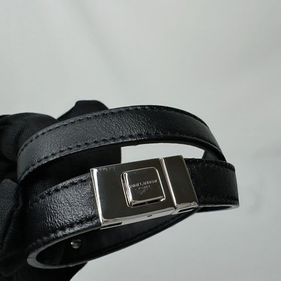 YSL 雙鉚釘黑色皮革手鍊-7