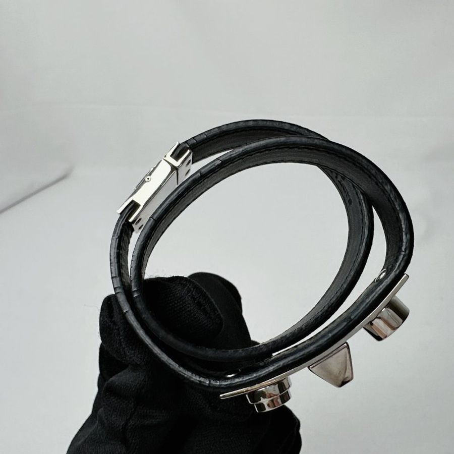 YSL 雙鉚釘黑色皮革手鍊-8