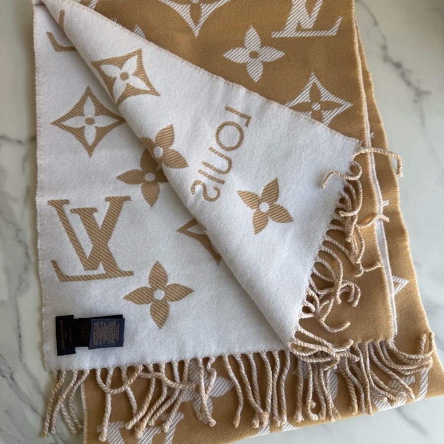 Louis Vuitton 純羊毛 奶茶色圍巾-4