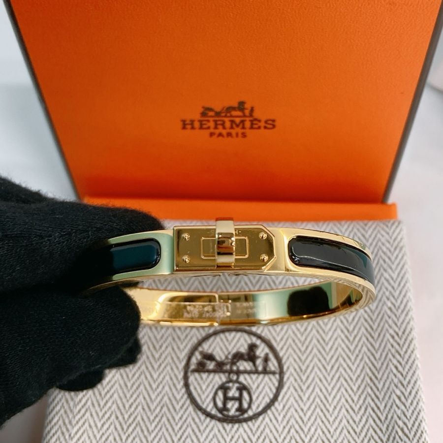 MS0052 Hermes Mini Clic Kelly Bracelet PM Noir X GHW 愛馬仕 凱莉釦 手鐲 黑色拼金色PM-1