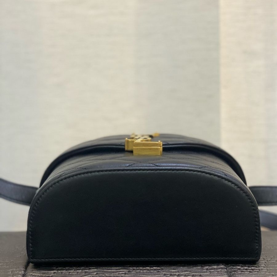 YSL 黑牛皮霧金釦June box 斜背包-1