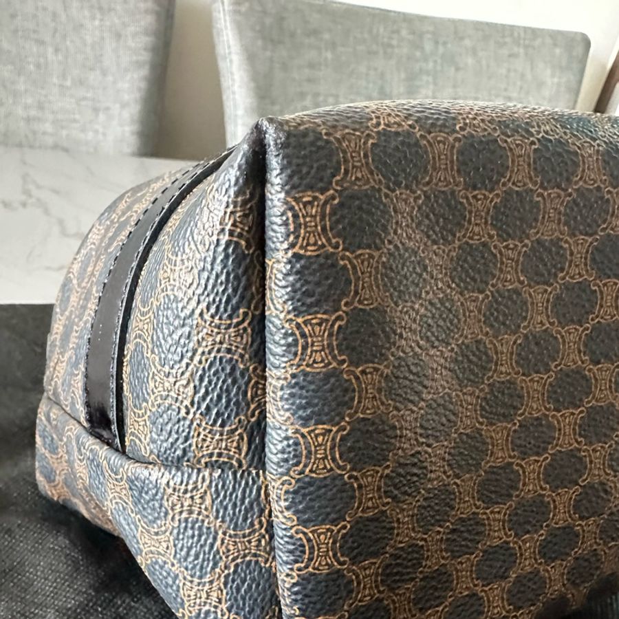 中古Celine Macadam 黑花飯盒袋-4