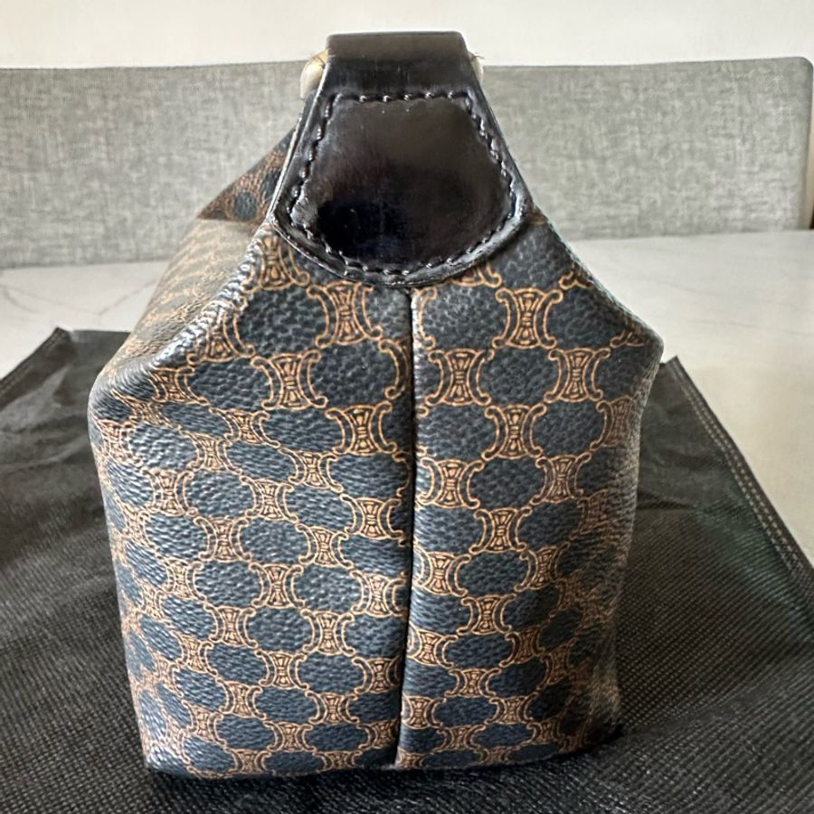 中古Celine Macadam 黑花飯盒袋-9
