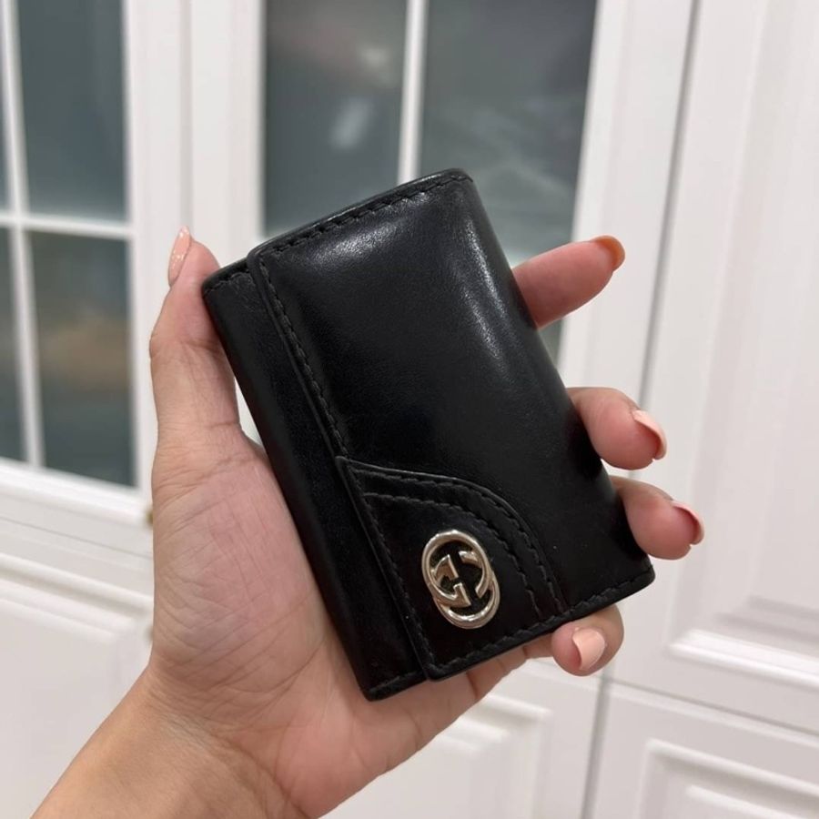 gucci 黑色牛皮 鑰匙包 卡夾 卡包-0