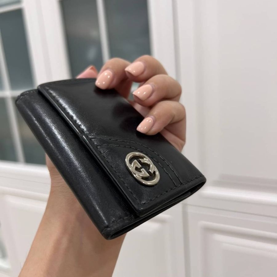 gucci 黑色牛皮 鑰匙包 卡夾 卡包-1