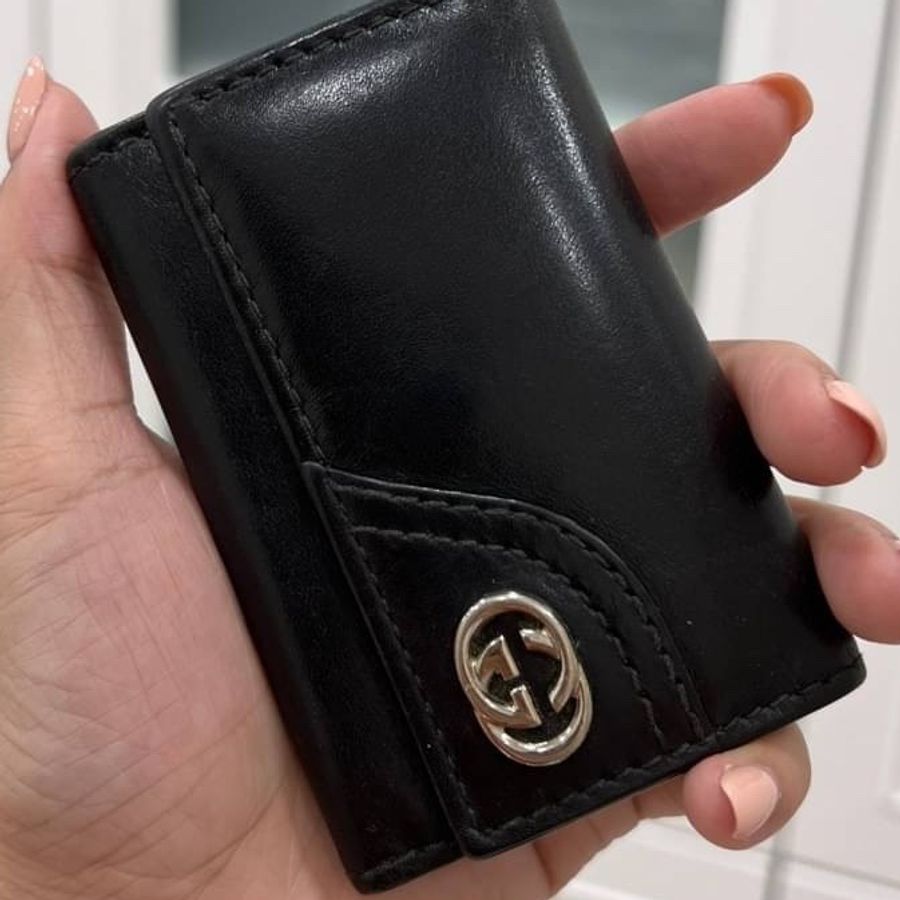gucci 黑色牛皮 鑰匙包 卡夾 卡包-9