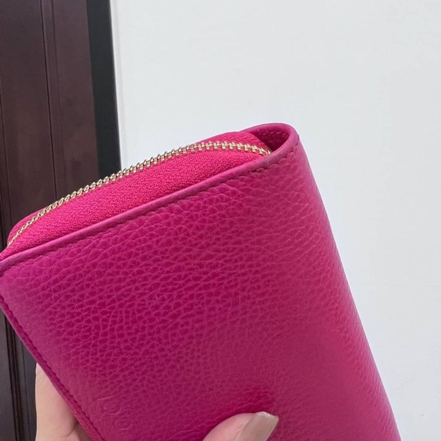 gucci 桃紅 牛皮 長夾  皮夾 中夾 皮包 錢包 零錢包-8