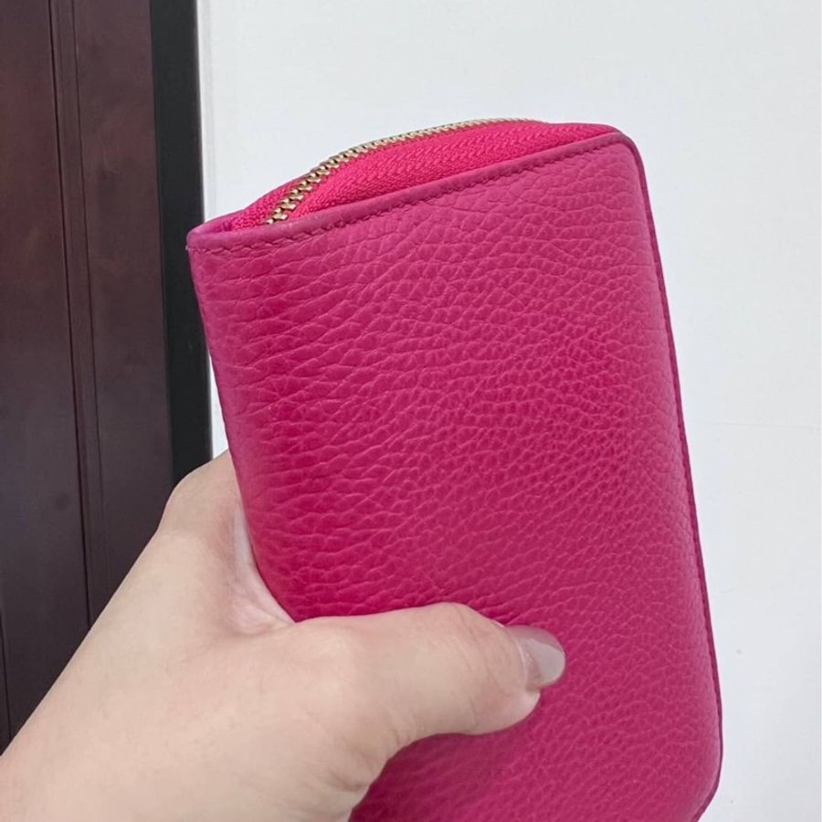 gucci 桃紅 牛皮 長夾  皮夾 中夾 皮包 錢包 零錢包-9