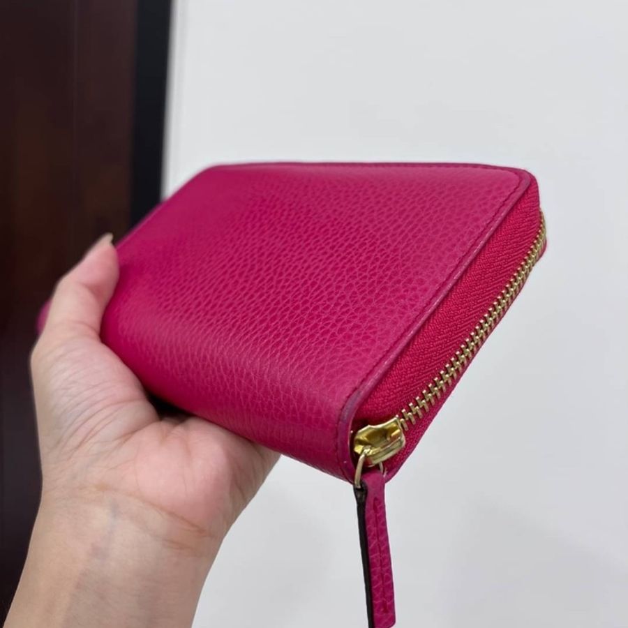 gucci 桃紅 牛皮 長夾  皮夾 中夾 皮包 錢包 零錢包-12