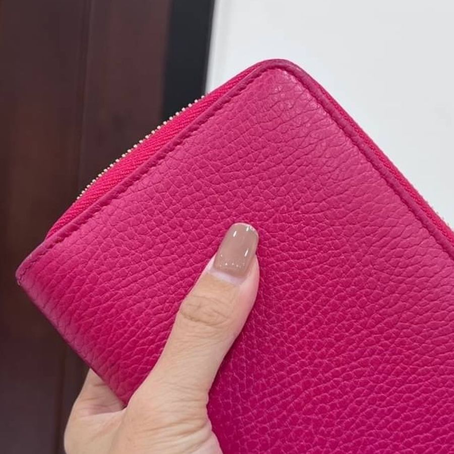 gucci 桃紅 牛皮 長夾  皮夾 中夾 皮包 錢包 零錢包-17