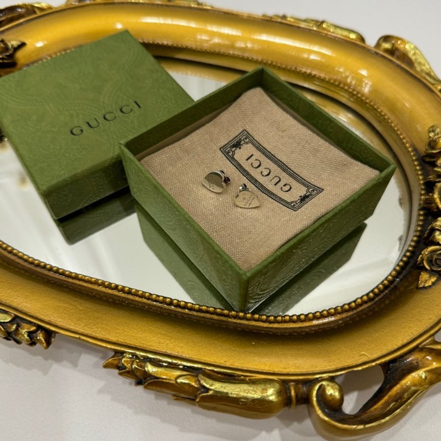 GUCCI 古馳 愛心 logo 銀飾 純銀 耳環 耳針 耳釘 耳飾-3