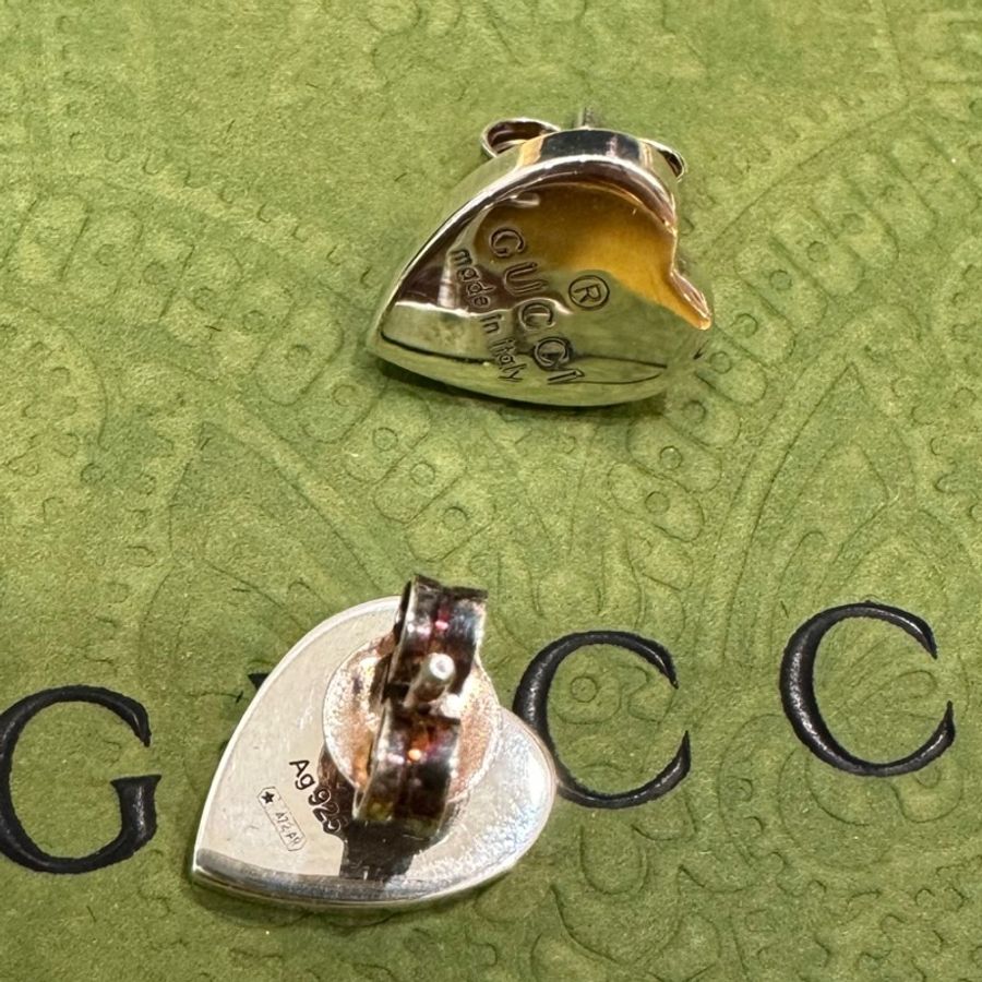 GUCCI 古馳 愛心 logo 銀飾 純銀 耳環 耳針 耳釘 耳飾-5