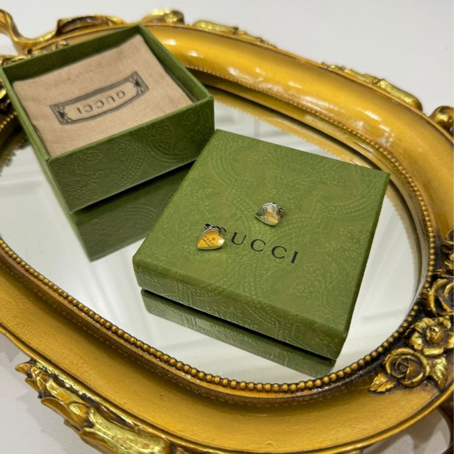 GUCCI 古馳 愛心 logo 銀飾 純銀 耳環 耳針 耳釘 耳飾-7