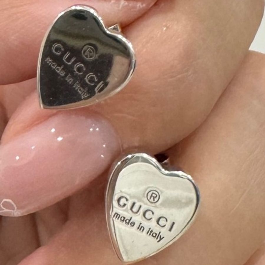 GUCCI 古馳 愛心 logo 銀飾 純銀 耳環 耳針 耳釘 耳飾-12