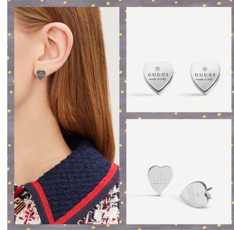 GUCCI 古馳 愛心 logo 銀飾 純銀 耳環 耳針 耳釘 耳飾-9