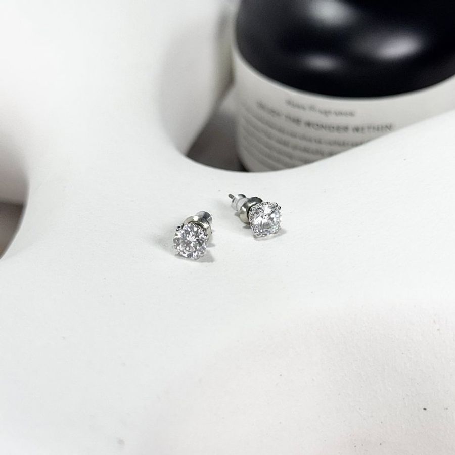 SWAROVSKI Stilla 圓形單鑽耳環 鍍白金色-0