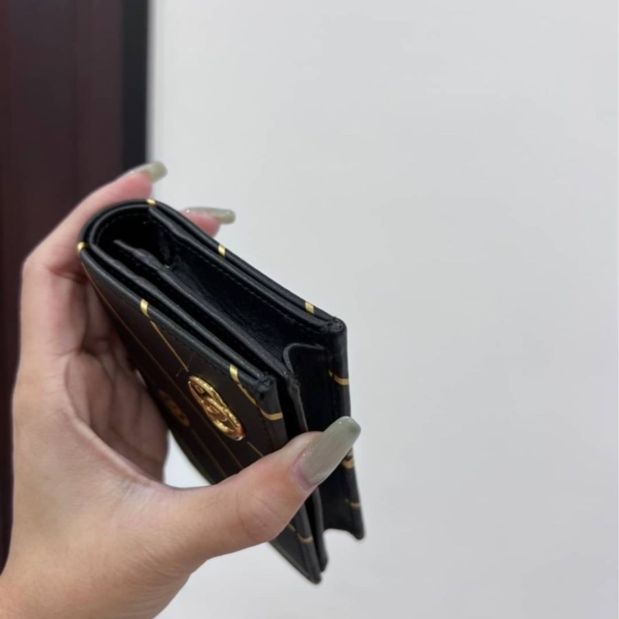 Gucci 黑色牛皮 燙金 斜紋金 GG5卡 對扣 短夾 名片夾 卡夾 卡包 信用卡卡夾 錢包 零錢包 皮夾-7