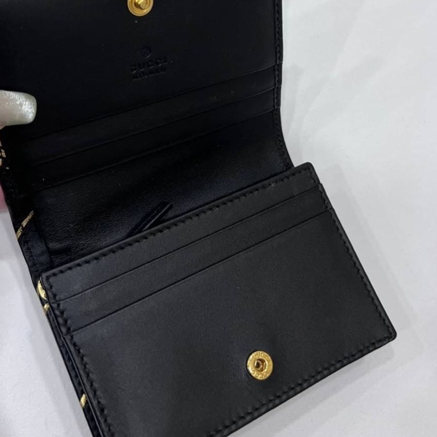Gucci 黑色牛皮 燙金 斜紋金 GG5卡 對扣 短夾 名片夾 卡夾 卡包 信用卡卡夾 錢包 零錢包 皮夾-18