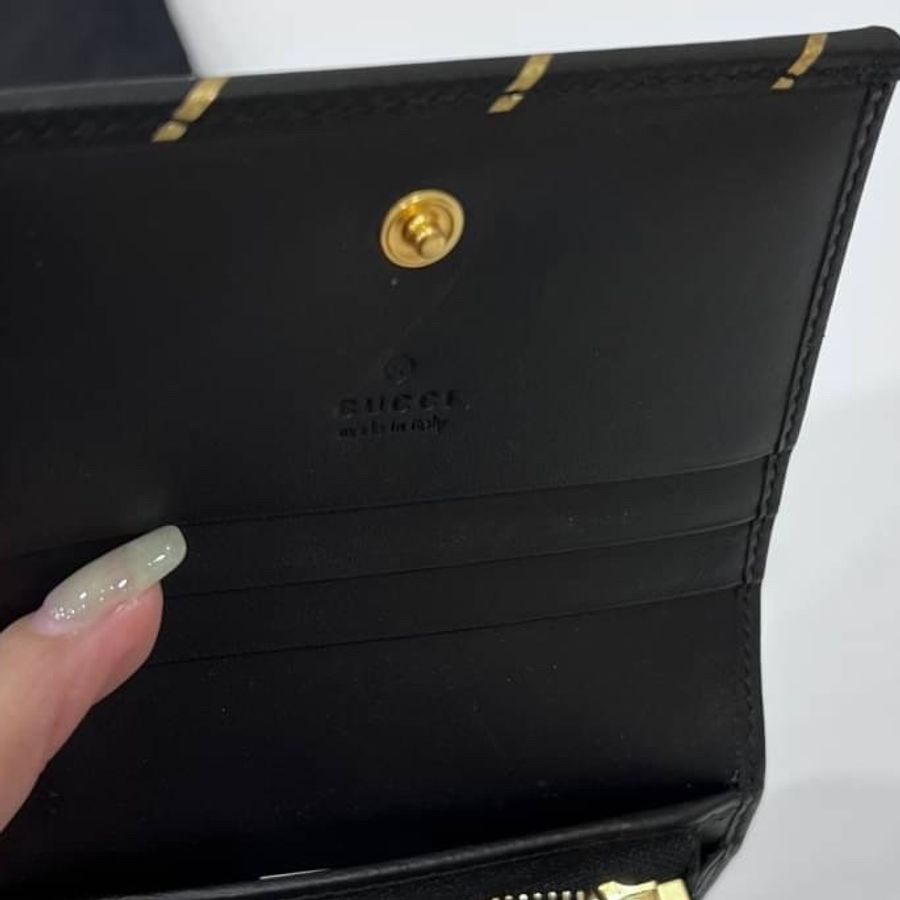 Gucci 黑色牛皮 燙金 斜紋金 GG5卡 對扣 短夾 名片夾 卡夾 卡包 信用卡卡夾 錢包 零錢包 皮夾-19