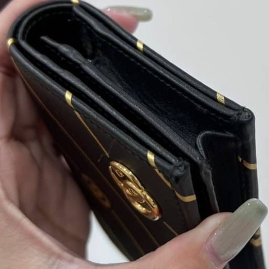 Gucci 黑色牛皮 燙金 斜紋金 GG5卡 對扣 短夾 名片夾 卡夾 卡包 信用卡卡夾 錢包 零錢包 皮夾-24