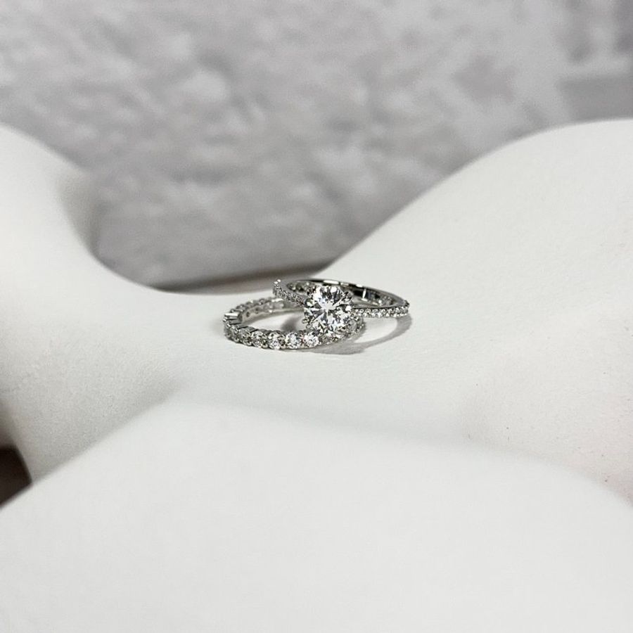 SWAROVSKI Stilla 組合戒指(2個一組) 圓形主鑽 密鑲繞鑽戒指-1