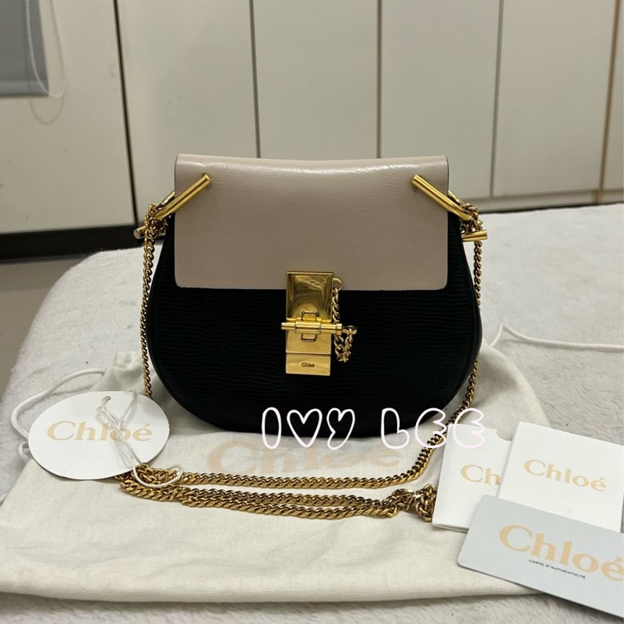 CHLOE 黑白 拼色 掀蓋 DREW 鏈條包 斜背包 肩背包 二手精品-0