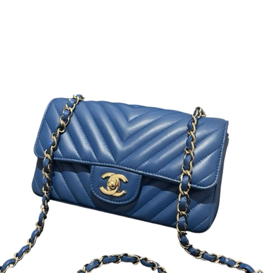 Chanel Caviar 20cm 藍色金扣-2