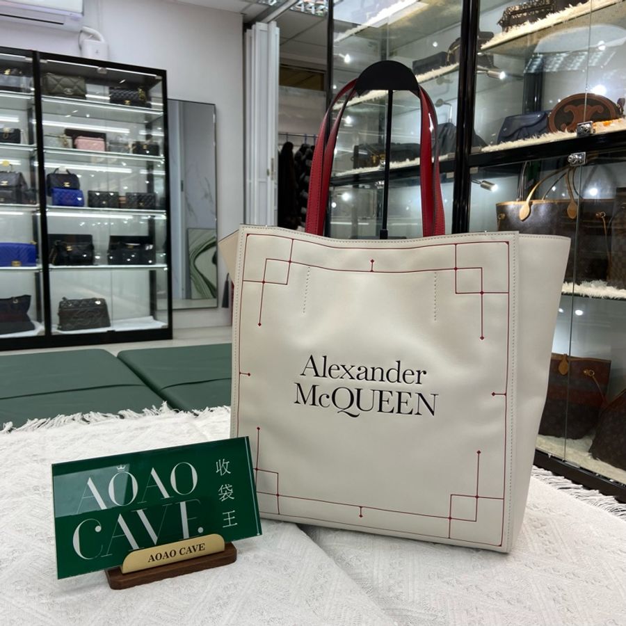 McQueen 全牛皮白色托特包 tote bag 單肩包 手提包 購物袋-0