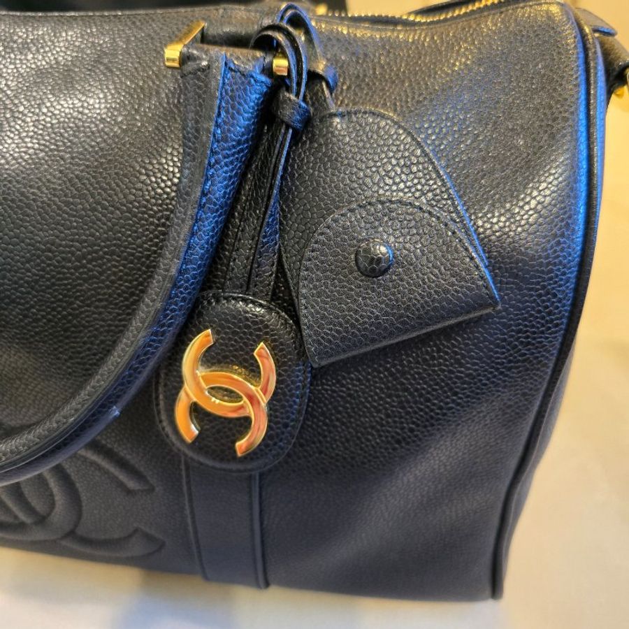 Chanel vintage黑金荔皮波士頓包-2