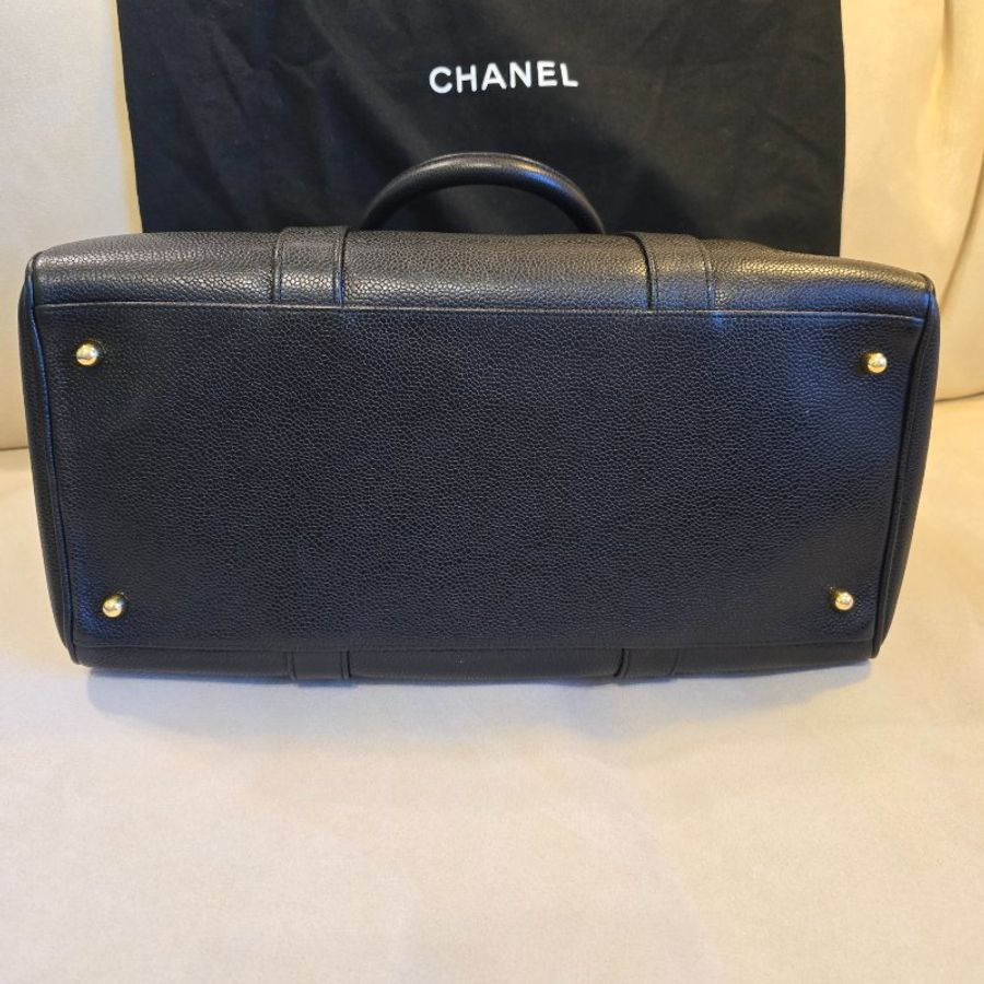 Chanel vintage黑金荔皮波士頓包-4