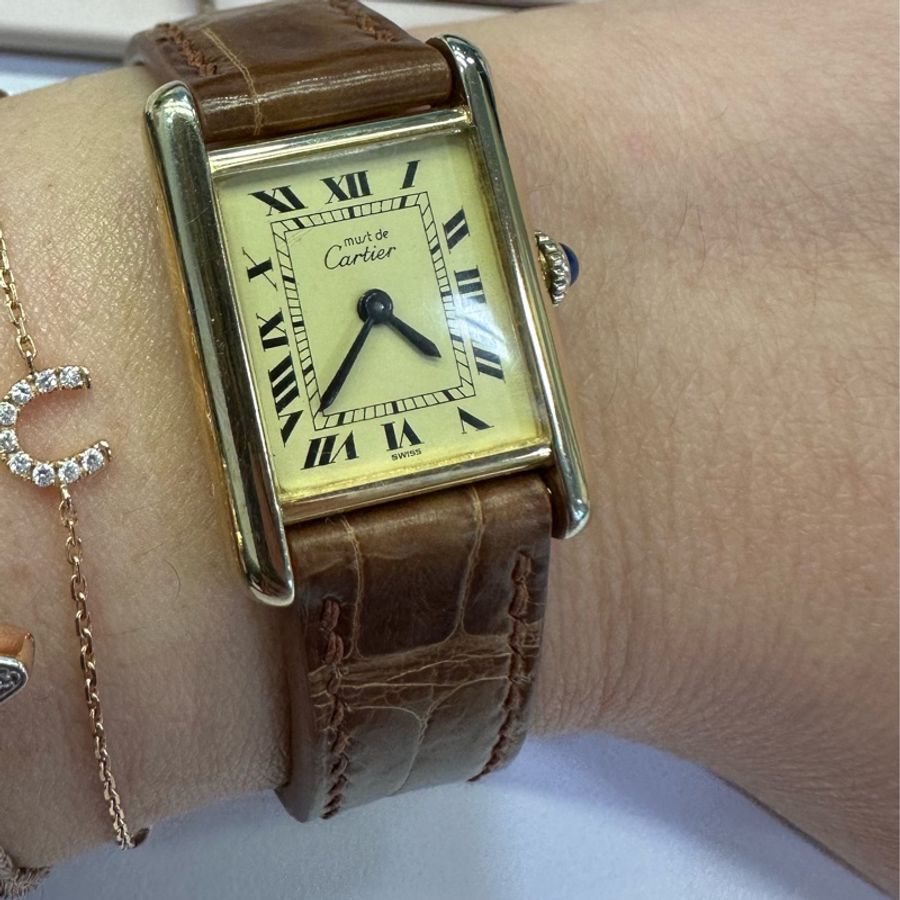 中古 卡地亞坦克 Tank must de Cartier 鍍18k金 手動上鏈機械錶 vintage-6