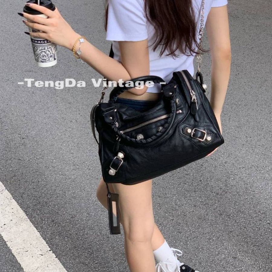BALENCIAGA 巴黎世家 中號City Bag 機車包 黑色 (最最最稀有的黑配玫瑰金大釦)-33