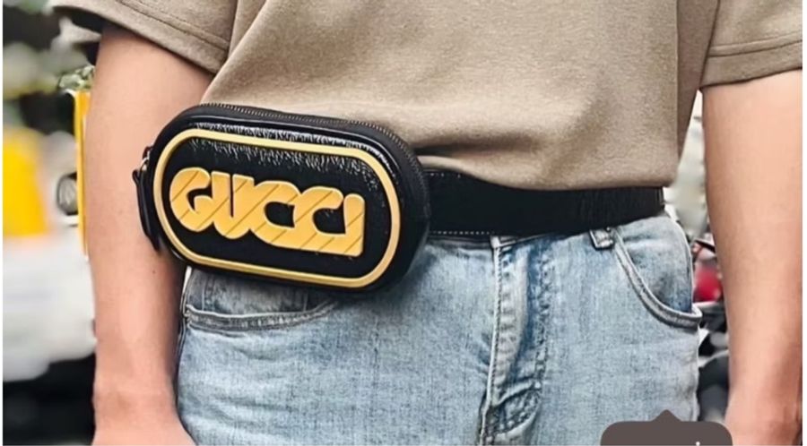 GUCCI 古馳 黑黃 亮面字體 限量 腰包 胸包 肩背包 胸口包 側背包 斜背包-14