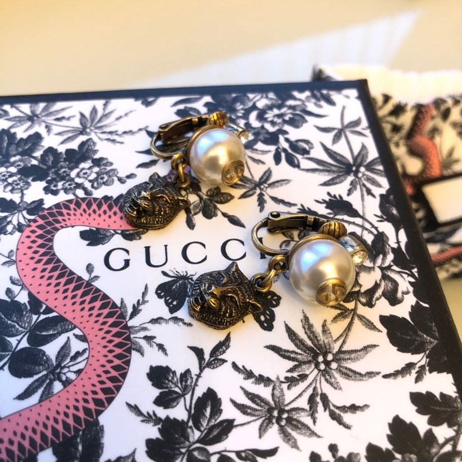 Gucci 珍珠 虎頭 耳環 耳夾 耳飾 飾品 夾式耳環-6