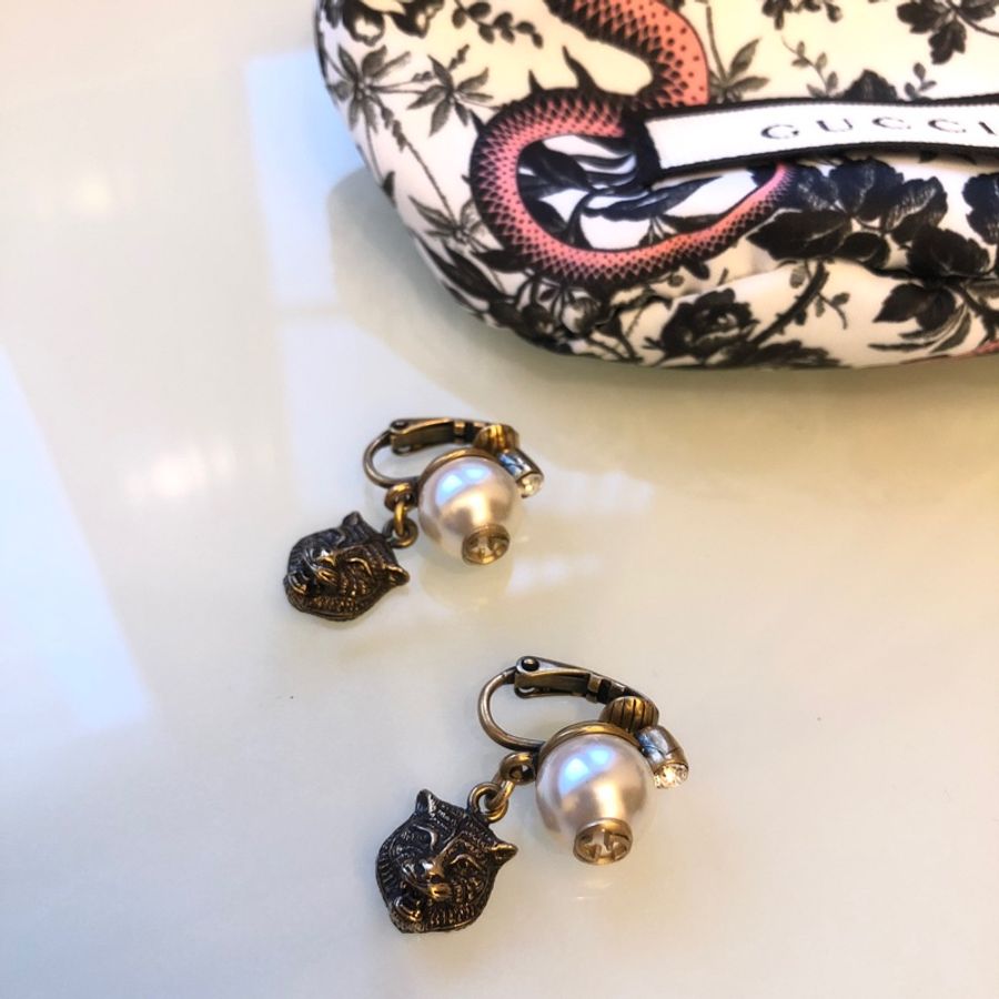 Gucci 珍珠 虎頭 耳環 耳夾 耳飾 飾品 夾式耳環-7
