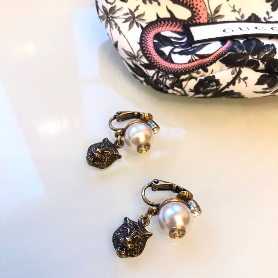 Gucci 珍珠 虎頭 耳環 耳夾 耳飾 飾品 夾式耳環-9