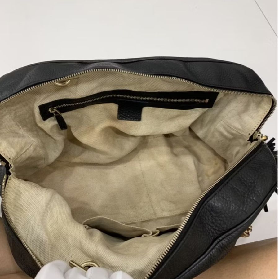 GUCCI soho黑色 大雙G 壓紋 全皮 方形 肩背包 手提包-17