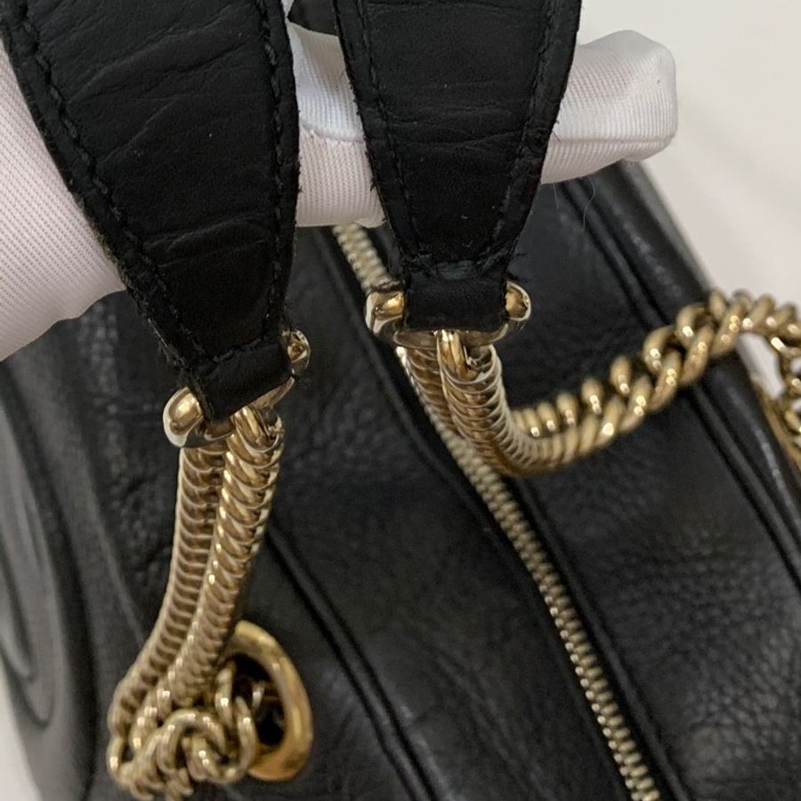 GUCCI soho黑色 大雙G 壓紋 全皮 方形 肩背包 手提包-35
