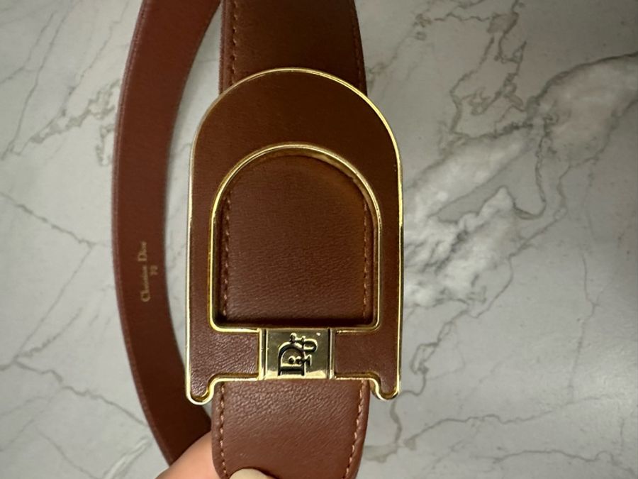 中古稀有Dior D字啡色皮帶-1