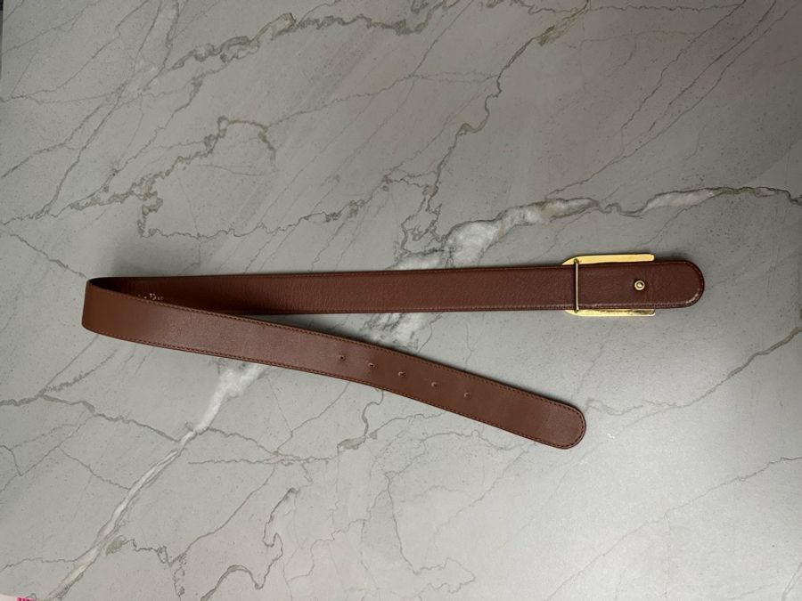 中古稀有Dior D字啡色皮帶-6