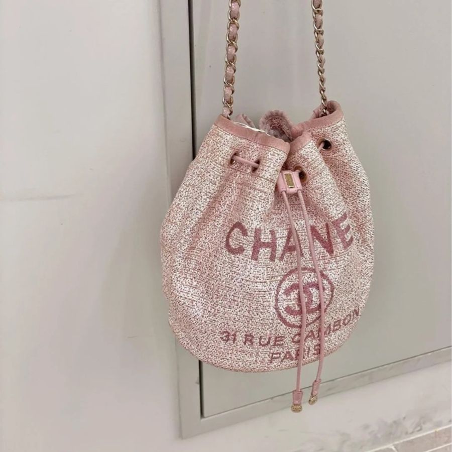 Chanel粉色沙灘包 水桶包 肩背/斜背大小適中 包身輕 容量大 一年四季都好好用-0