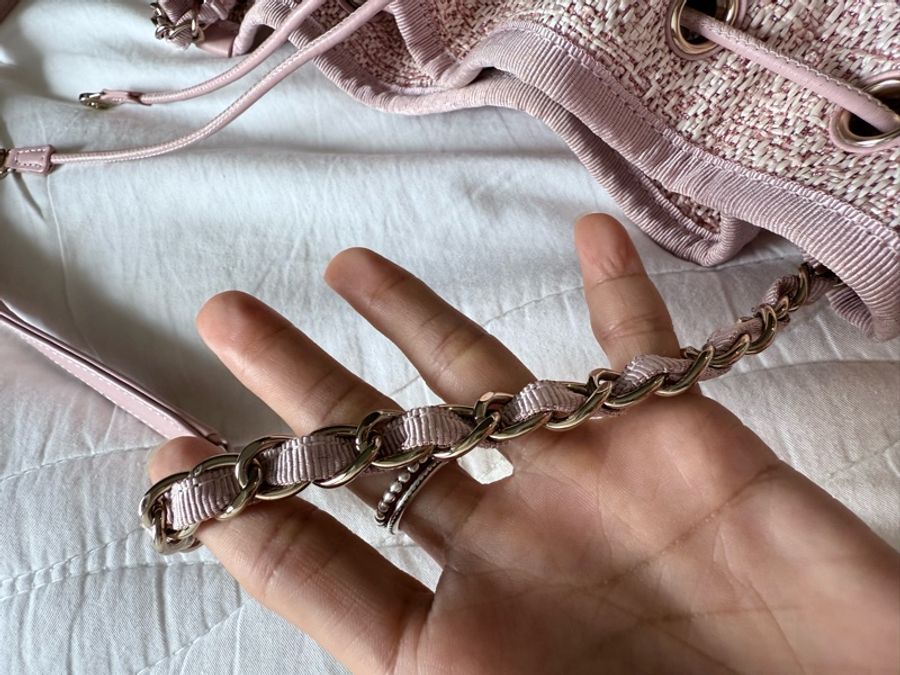 Chanel粉色沙灘包 水桶包 肩背/斜背大小適中 包身輕 容量大 一年四季都好好用-6