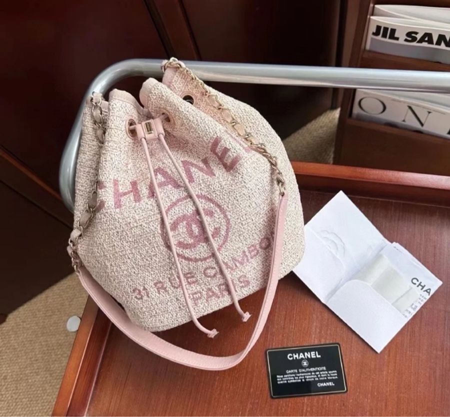Chanel粉色沙灘包 水桶包 肩背/斜背大小適中 包身輕 容量大 一年四季都好好用-14