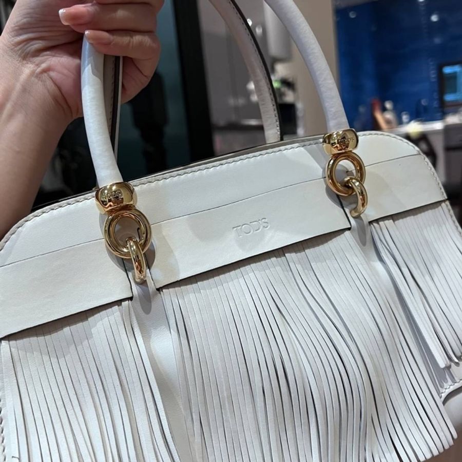 TODS tod's sella bag 白色 流蘇 手提包 肩背包 斜背包 醫生包 側背包-12